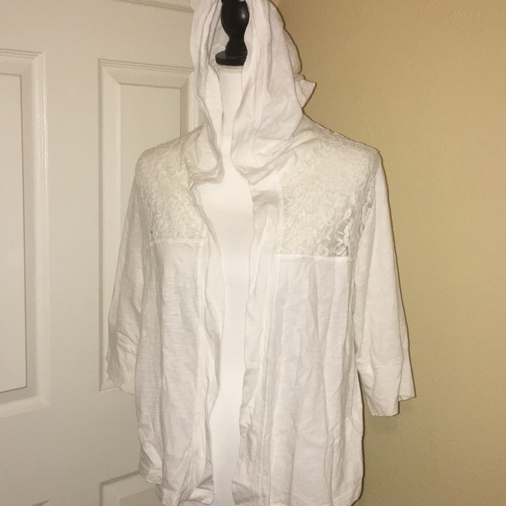 White lace hooded cardigan